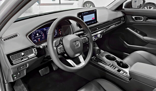 BERL, GERMANY - Dec 17, 2021: Honda Civic - Luxurious, Comfortable And Modern Car Interior