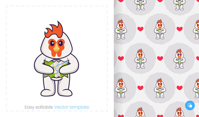 Seamless pattern with cartoon chicken on white background. Can be used on packaging paper, cloth and others.