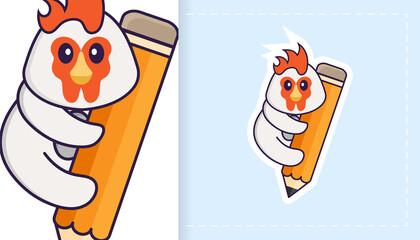 Cute vector chicken. Can be used for stickers, patches, textiles, paper. Vector illustration