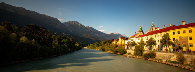 Beautiful view of typical colorful houses in Innsbruck, Austria