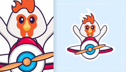 Cute vector chicken. Can be used for stickers, patches, textiles, paper. Vector illustration