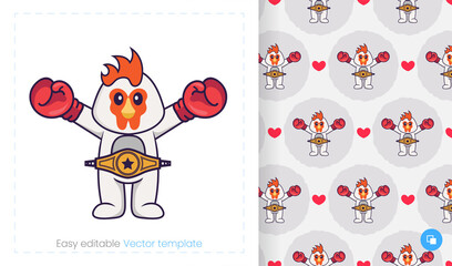 Seamless pattern with cartoon chicken on white background. Can be used on packaging paper, cloth and others.