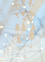 Festive background with bright bokeh lights. Valentine's Day and Christmas decorations.