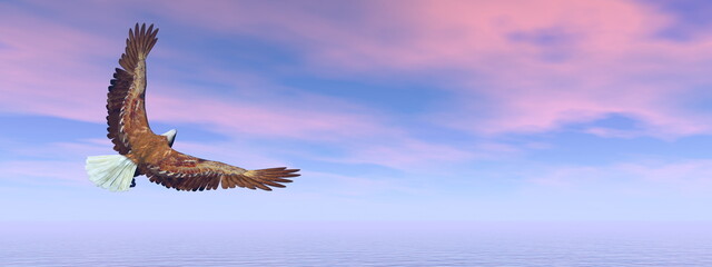 Fototapeta na wymiar Eagle flying over the ocean - 3D render