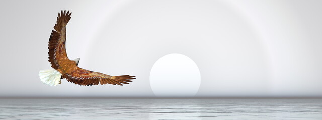 Naklejka na ściany i meble Eagle flying over the ocean - 3D render