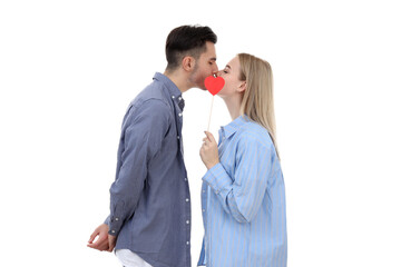 Cute couple with heart isolated on white background