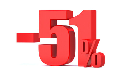 Minus 51 Percent off 3d Sign on White Background, Special Offer 51% Discount Tag, Sale Up to 51 Percent Off,big offer, Sale, Special Offer Label, Sticker, Tag, Banner, Advertising, offer Icon