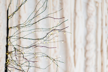 Festive background with bright bokeh lights. Valentine's Day and Christmas decorations.
