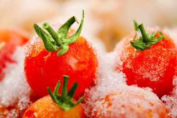 Close-up frozen vegetables cherry tomatoes macro shot