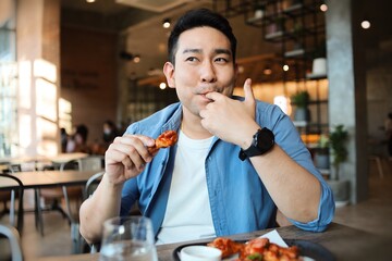 person eating a meal in cafe