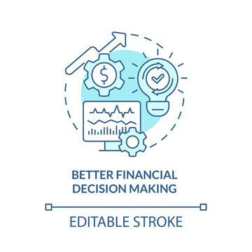 Better Financial Decision Making Turquoise Concept Icon. Sustainable Business Abstract Idea Thin Line Illustration. Isolated Outline Drawing. Editable Stroke. Roboto-Medium, Myriad Pro-Bold Fonts Used