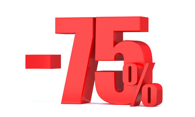 Minus 75 Percent off 3d Sign on White Background, Special Offer 75% Discount Tag, Sale Up to 75 Percent Off,big offer, Sale, Special Offer Label, Sticker, Tag, Banner, Advertising, offer Icon