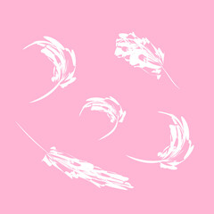 set of white hand drawn bird feathers, vector