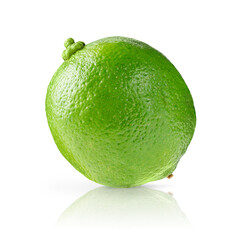 Single green lime isolated on white background.
