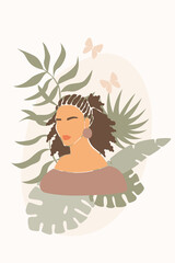 Girl Woman Mother Face Silhouette  African Young Adult Bride Teenager Portrait  Boho Poater Element Icon
