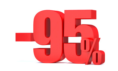 Minus 95 Percent off 3d Sign on White Background, Special Offer 95% Discount Tag, Sale Up to 95 Percent Off,big offer, Sale, Special Offer Label, Sticker, Tag, Banner, Advertising, offer Icon