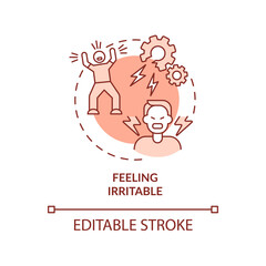 Feeling irritable terracotta concept icon. Anxiety disorder. Mental illness abstract idea thin line illustration. Isolated outline drawing. Editable stroke. Roboto-Medium, Myriad Pro-Bold fonts used