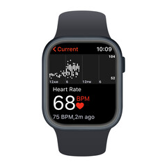 Apple Wath Series 7. Heart rate control with smart watch. Wristwatch heart beat measurement. Vector Stock illustration