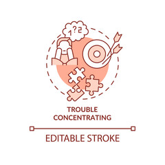 Trouble concentrating terracotta concept icon. Anxiety and mental illness abstract idea thin line illustration. Isolated outline drawing. Editable stroke. Roboto-Medium, Myriad Pro-Bold fonts used