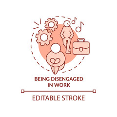 Being disengaged in work terracotta concept icon. Burnout and anxiety abstract idea thin line illustration. Isolated outline drawing. Editable stroke. Roboto-Medium, Myriad Pro-Bold fonts used