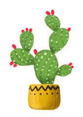blooming prickly pear cactus in a yellow ceramic pot © Irina