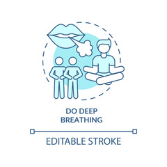 Do deep breathing turquoise concept icon. Exercise against anxiety attack abstract idea thin line illustration. Isolated outline drawing. Editable stroke. Roboto-Medium, Myriad Pro-Bold fonts used
