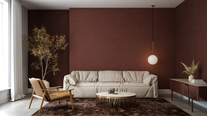 Obraz na płótnie Canvas Minimalist Interior of modern living room 3D rendering