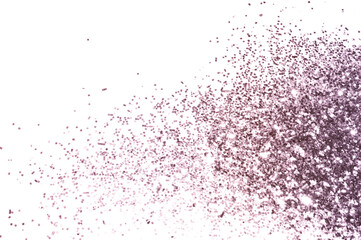 Purple glitter sparkles on white background. Can be used as place for text, for greeting or invitation cards, fashion magazines, web sites etc.