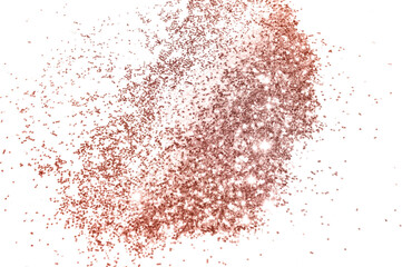 Pink glitter sparkles on white background