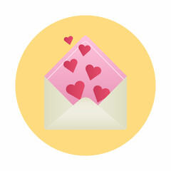 Lovely letter envelope with flying hearts flat style icon. Cute symbol of Valentine Day holiday. Romantic mail post element, declaration of love, perfect dating. Colorful flat style vector icon.