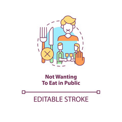 Not wanting to eat in public concept icon. Anxiety during dining conversation abstract idea thin line illustration. Isolated outline drawing. Editable stroke. Roboto-Medium, Myriad Pro-Bold fonts used