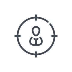 Target audience line icon. Person with target vector outline sign.