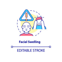 Facial swelling concept icon. Allergic reaction. Face puffiness abstract idea thin line illustration. Isolated outline drawing. Editable stroke. Roboto-Medium, Myriad Pro-Bold fonts used