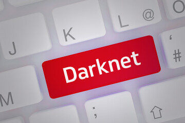 Darknet. Computer Tastatur mit Wort auf Taste im Fokus - obrazy, fototapety, plakaty