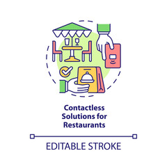 Contactless solutions for restaurant concept icon. Touchless system abstract idea thin line illustration. Isolated outline drawing. Editable stroke. Roboto-Medium, Myriad Pro-Bold fonts used