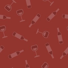 Wine Pattern. Vector seamless pattern or background with bottles and glasses of wine