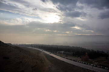 Mountain view of a deserted area during the sunset.
