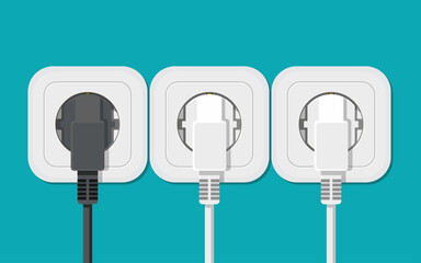 illustration electric socket with cable plugged vector.