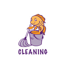 A goldfish with a bucket and a mop. Cleaning houses, apartments, offices. Cleaning Service logo. Vector.