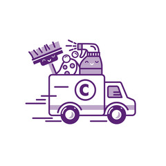 Cleaning Service logo. Household things for cleaning. Housework concept. Vector Illustrations.