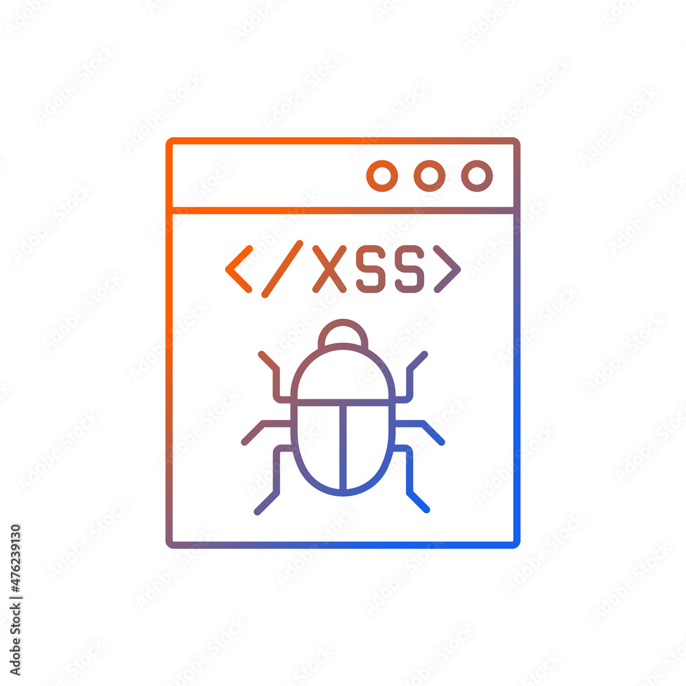 Poster xss attack gradient linear vector icon. cross site scripting. software attack. client side code inje