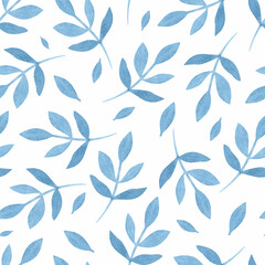 Blue branches botanical watercolor seamless pattern 
