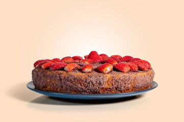 Delicious homemade cake with fresh strawberries isolated from the background