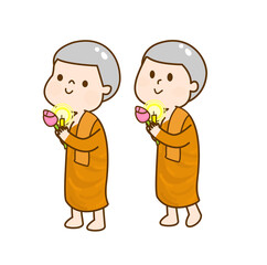 Buddhist Walking with Lighted Candles in Hand Around a Temple Vector     	