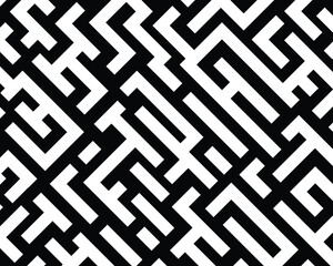 Vector graphic abstract geometry maze pattern. black and white seamless geometric labyrinth background. subtle pillow and bed sheet design. unique art deco. hipster fashion print
