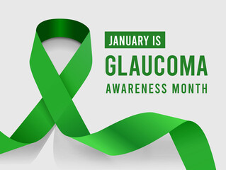 January is Glaucoma Awareness Month. Illustration with green ribbon