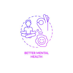 Better mental health purple gradient concept icon. Wake up early to keep mind clear abstract idea thin line illustration. Isolated outline drawing. Roboto-Medium, Myriad Pro-Bold fonts used