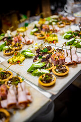 food buffer catering. Different appetizer on table