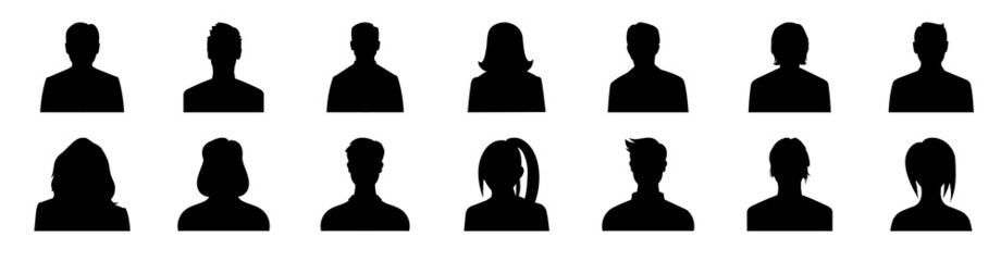 Avatar icon. Profile icons set. Silhouette heads.Set of profile face of different people. Male and female avatars. 