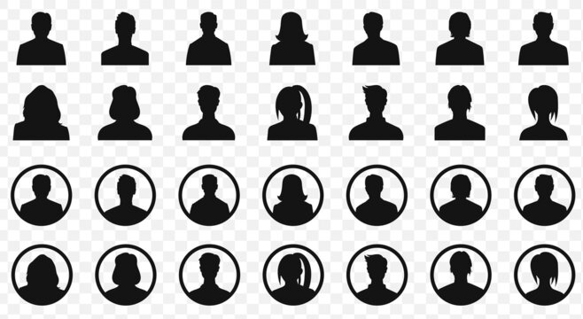 Avatar icon. Profile icons set. Silhouette heads.Set of profile face of different people. Male and female avatars. 